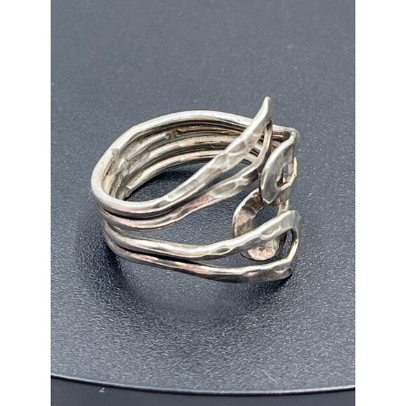 Sterling Silver 925 Artisan Hammered Loop Wrap Organic Shaped Bypass Ring Sz 8 - Picture 14 of 14